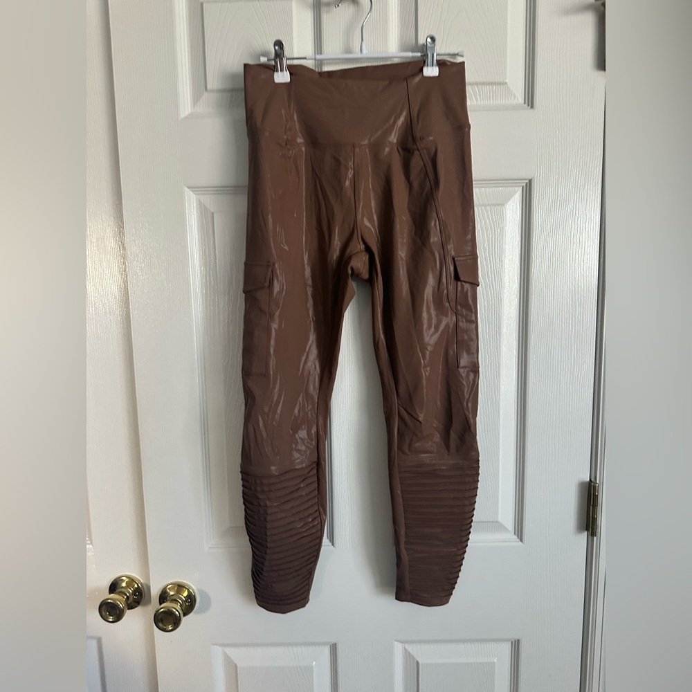 NWT HALARA Brown Faux Leather Moto Leggings
